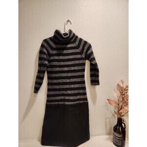 Max & Co. Striped Wool Mohair Turtleneck Sweater Dress Black Gray Size 2 POCKETS